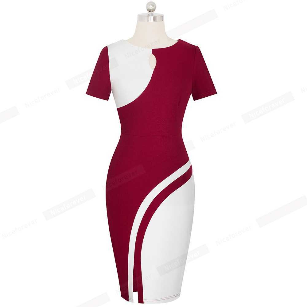 Nice-forever Spring Elegant Stylish Contrast Color Patchwork Office Work vestidos Business Bodycon Women Dress B571 210623