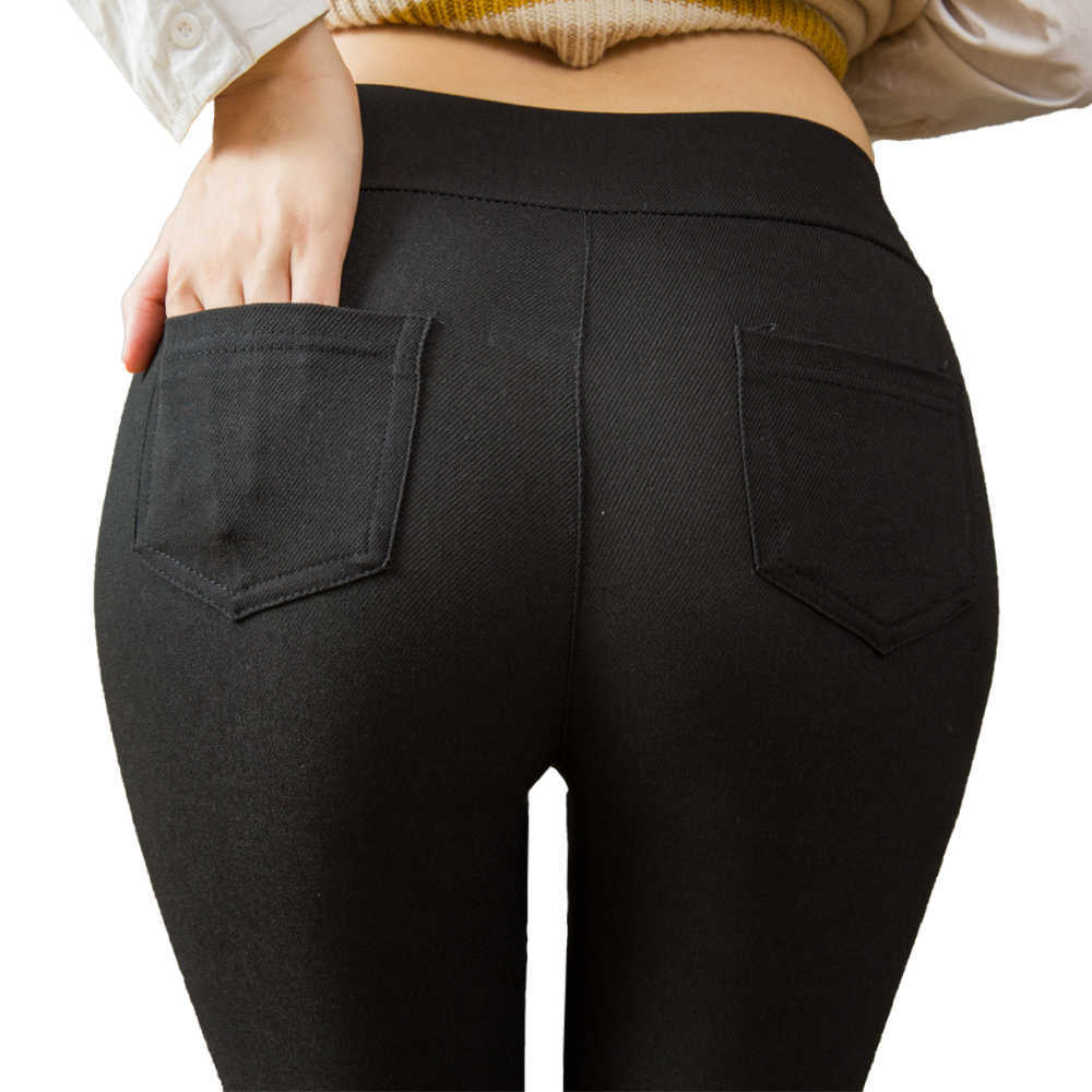 Plus Size Women Pencil Pants Cotton Trousers Pocket Trousers Slim Jeggings Denim Skinny 211006