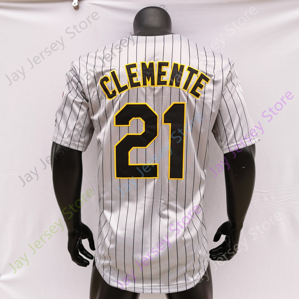 21 Roberto Clemente Retro Jersey Grey Pinstripe Puerto Rico Yellow Retro Hemp-grey 21 Flag Hall Of Fame Patch Black Santurce Crabbers White Pullover