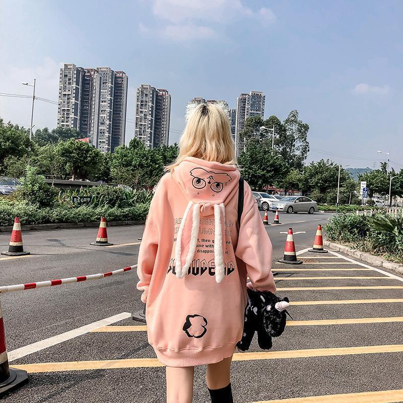 Matching Couples Hoodie Women Top Casual Sweatshirts Full Sleeves Fashion Funny Rabbit Ears Hoody Man Coat Women Streetwear 201102