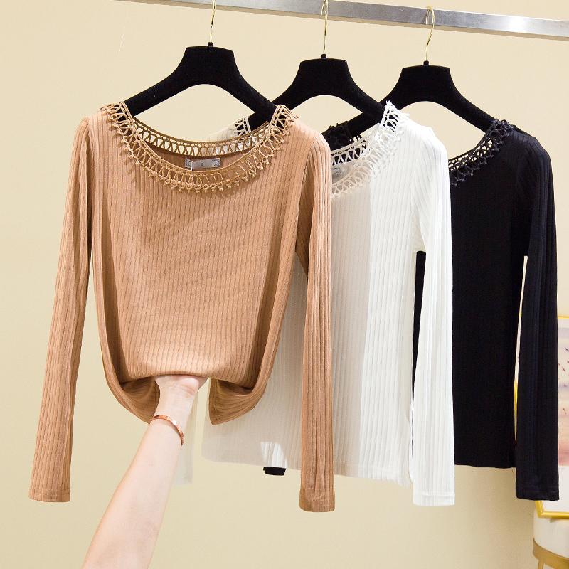Korean 2021 Women' Tshirt Autumn Winter Lace Long Sleeve Cotton Thick Tops Ladies Elastic Basic T shirt Clothing, Black
Korean 2021 Women' Tshirt Autumn Winter Lace Long Sleeve Cotton Thick Tops Ladies Elastic Basic T shirt Clothing, Black
