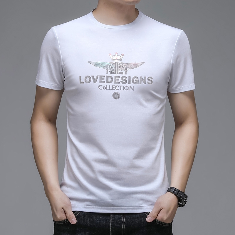 T-shirt en coton à manches courtes de la soie de glace d'été à manches courtes Mode pour hommes Nouveau col rond loisieur de loisir et jeune t-sh