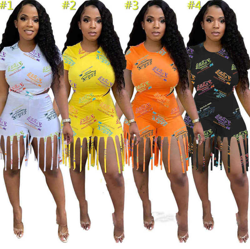 Summer Women Tracksuits Two Pieces Pants Short Outfits Fashion Letter Printed Short Sleeve T-shirt + Tassel Shorts Sportswear Plus Size, A1-a4(s-2xl) mix or give a list
Summer Women Tracksuits Two Pieces Pants Short Outfits Fashion Letter Printed Short Sleeve T-shirt + Tassel Shorts Sportswear Plus Size, A1-a4(s-2xl) mix or give a list