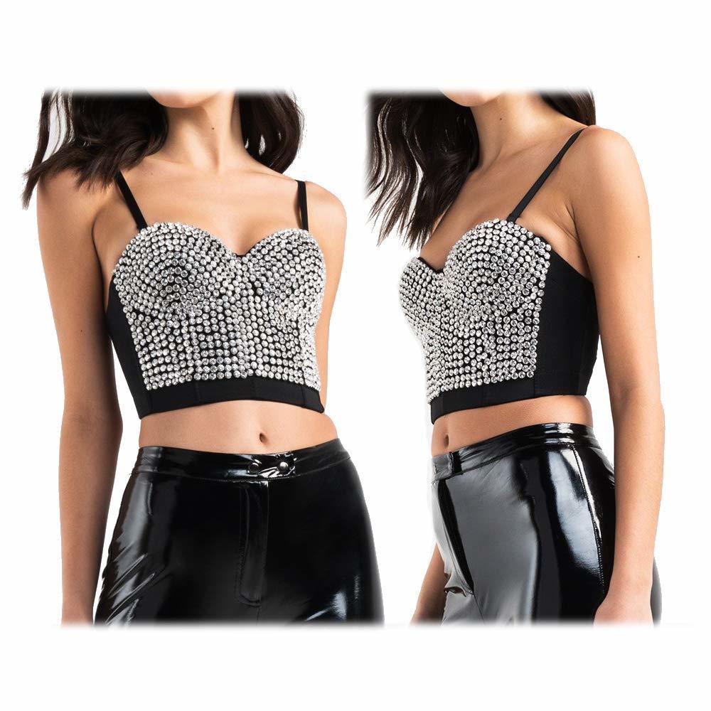 Women Corset Rhinestone Top Sexy Bustier Silver Diamond Glitter Crop Top Rave Festival Clothing Night Club Party Female Tops 210308