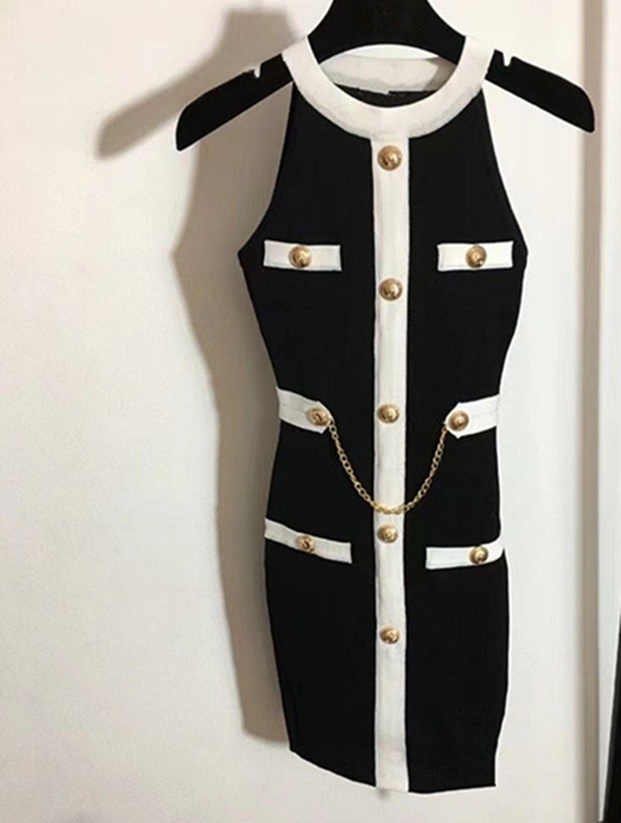 Designer Brand Women Runway Dresses Crew Neck Sleeveless with Gold Buttons Female Sexy Sheath Slim Milan Knitted Dress Evening Party Clothing MY22, Black
Designer Brand Women Runway Dresses Crew Neck Sleeveless with Gold Buttons Female Sexy Sheath Slim Milan Knitted Dress Evening Party Clothing MY22, Black