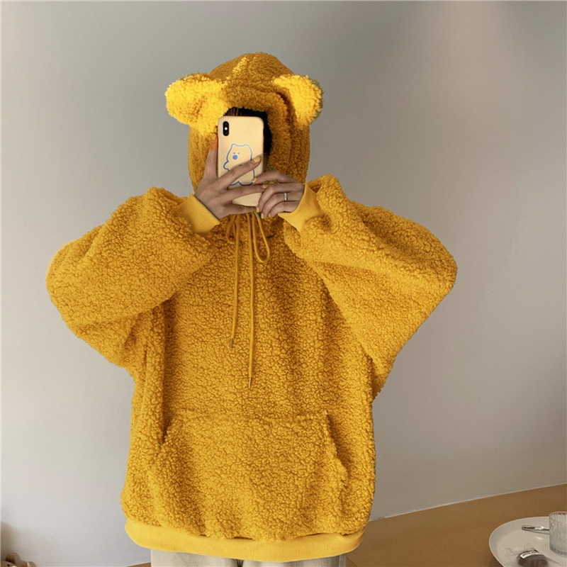 QRWR Women Hoodie Korean Style Winter Casual Cute Kawaii Warm Sweatshirt Loose Female Pocket Oversized Hoodies for Girls 210816