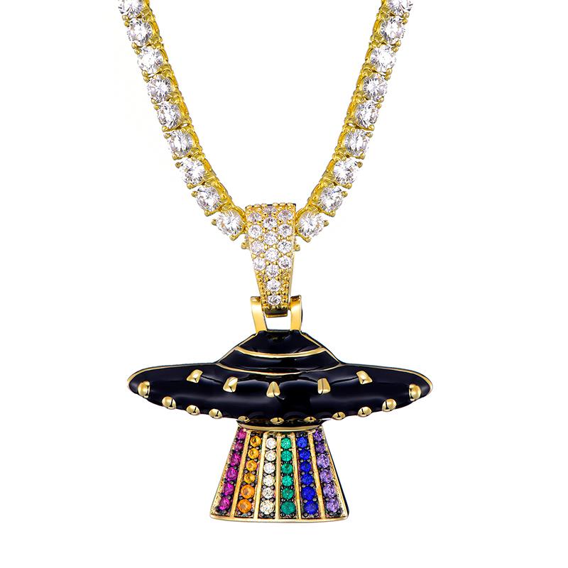 Pendant Necklaces Hip Hop Iced Out Micro Paved Colorful Cubic Zirconia Alien UFO Necklace For Men Rapper Jewelry With Tennis Chain
Pendant Necklaces Hip Hop Iced Out Micro Paved Colorful Cubic Zirconia Alien UFO Necklace For Men Rapper Jewelry With Tennis Chain