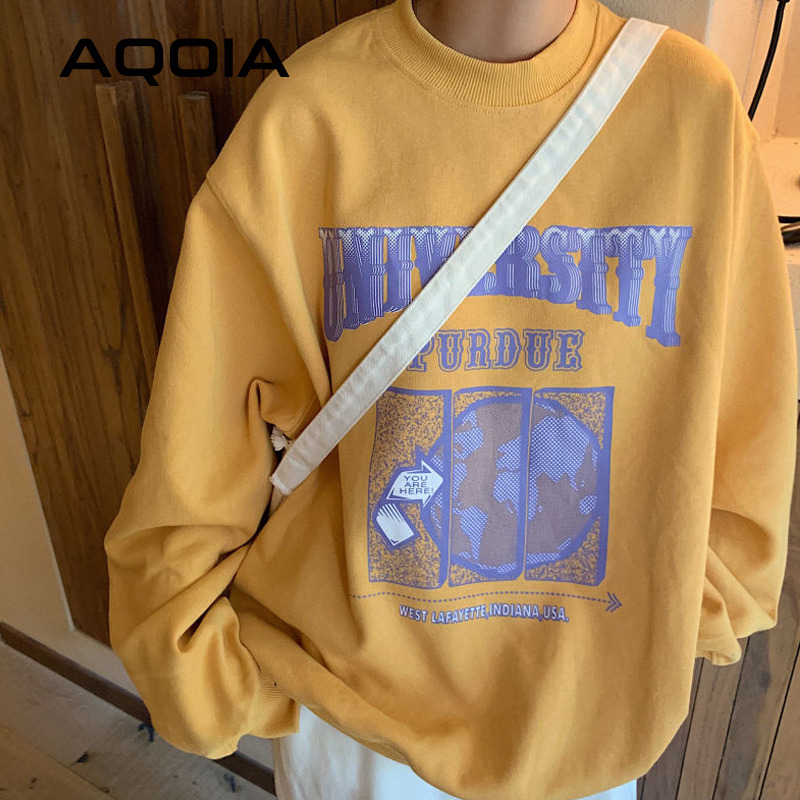 AQOIA Autumn Streetwear Loose Earth Printing women's sweatshirt Harajuku Oversize Women thin Sweatshirt INS Hoodies T200904