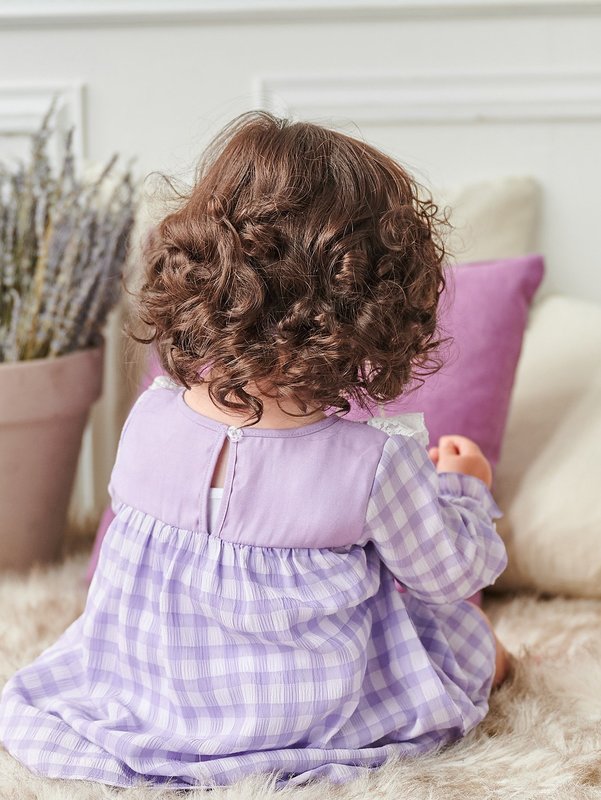 Baby Girl Gingham Contrast Lace Dress SHE