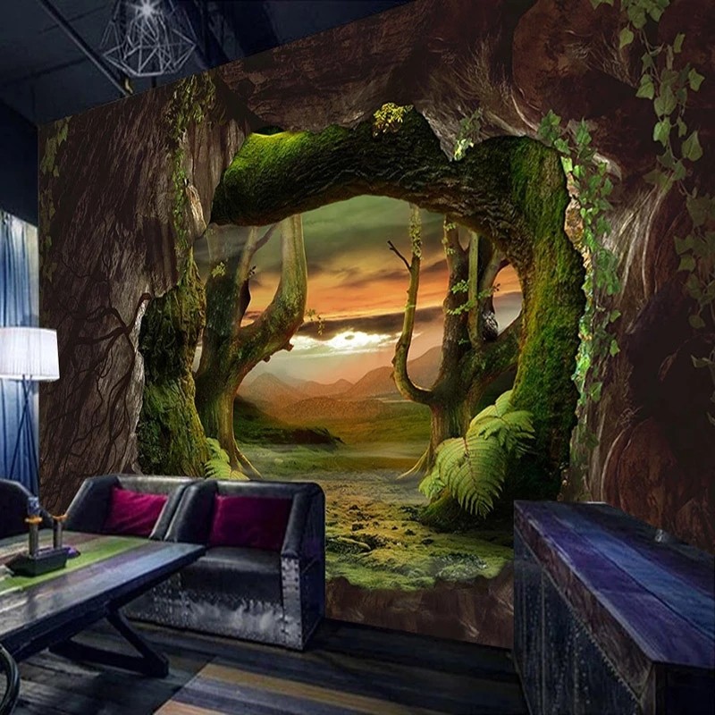 Custom 3D Photo Wallpaper Cave Stone Primitive Forest Large Mural Living Room Bedroom Wall Decor Waterproof