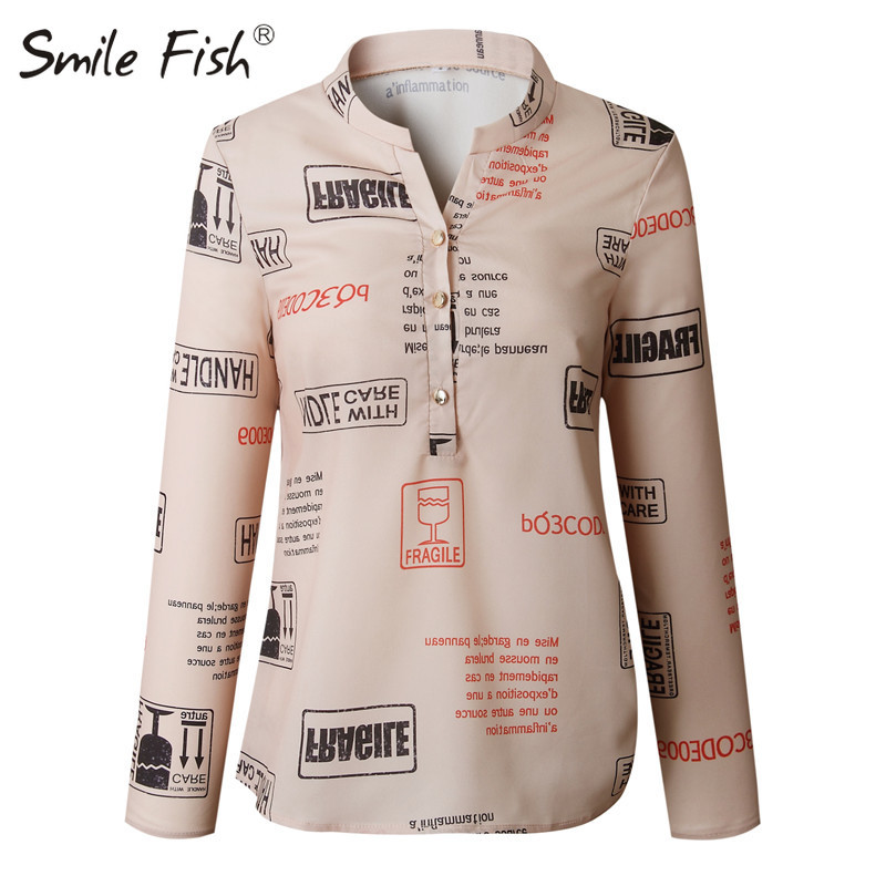 Letters Printed Buttons Up Stand Collar Shirts Women New Fashion Lady White Blouses 3XL Long Sleeve Chain Blusas Plus Size M0303 210225