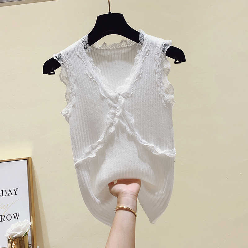 Sleeveless Solid Blouse Summer Spring Casual V-neck Thin Knitted Vest Women's Shirt Fashion Loose Ladies Tops Blusas 13637 210528wtt