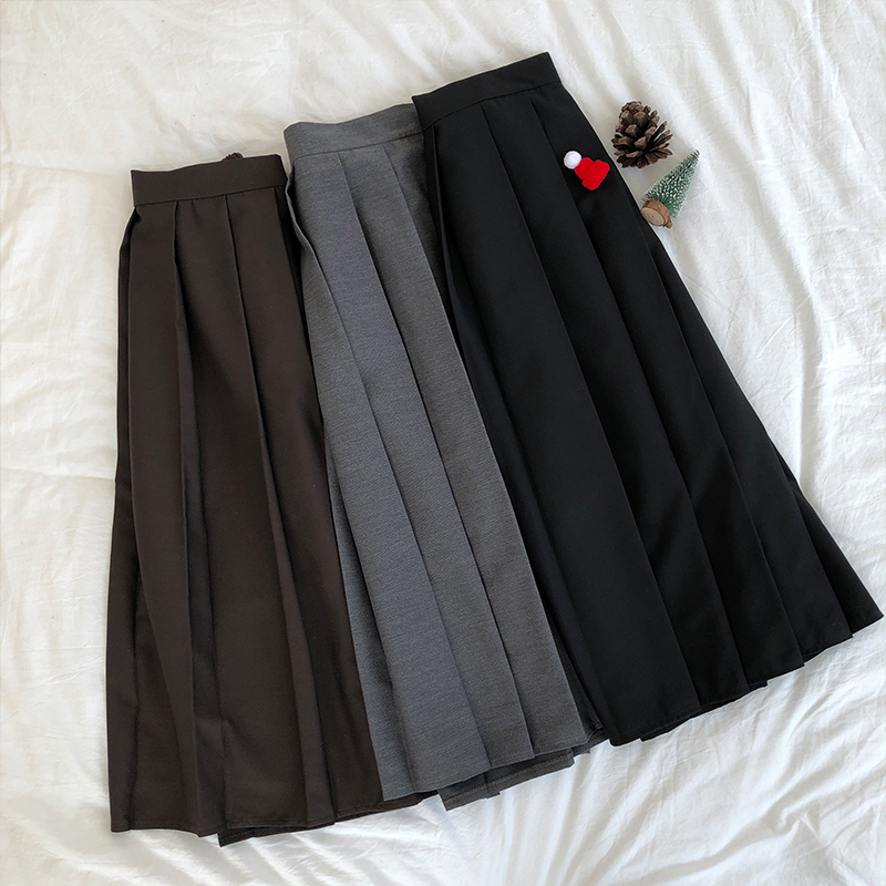 3 colors Spring Autumn Female long Skirts Women High Waist long pleated Skirt solid color a line skirt womens X150 210306