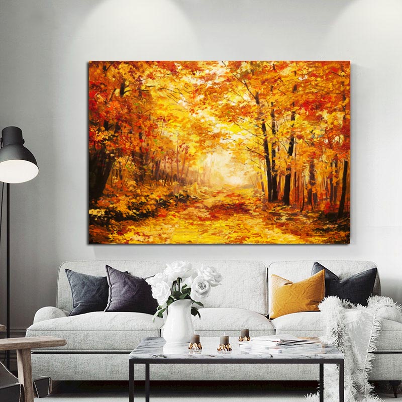 Modern Oil Painting Print Wall Art Landscape Poster Autumn Tree Picture Canvas Painting For Living Room Home Decor No Frame