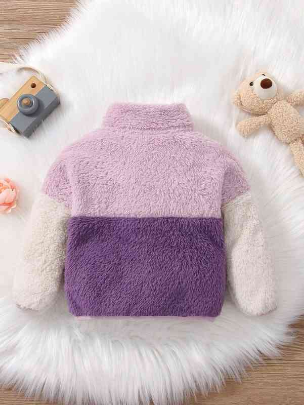 Baby Zip Up Cut And Sew Drop Shoulder Flannel Coat SHE