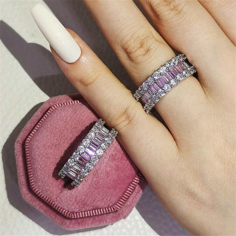 Sterg Sier Wedding Ring: Princess Cut Multi Color Cubic Zirconia Eternity Band for Women