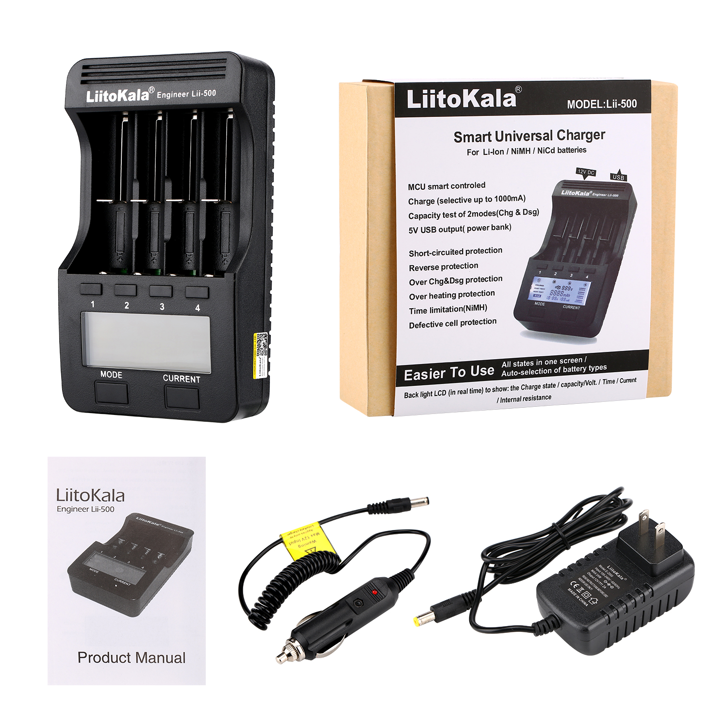 lii-500 pack LCD 3.7V/1.2V AA/AAA 18650/26650/16340/14500/10440/18500 Battery Charger with screen+12V2A adapter lii500 5V1A
lii-500 pack LCD 3.7V/1.2V AA/AAA 18650/26650/16340/14500/10440/18500 Battery Charger with screen+12V2A adapter lii500 5V1A