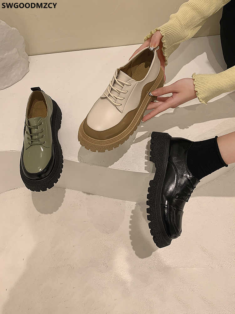 Platforms Oxford Shoes for Women 2021 Fashion Women Leather Casual Shoes Barefoot Shoes Women Chunky Heels Zapatillas De Mujer Y0907