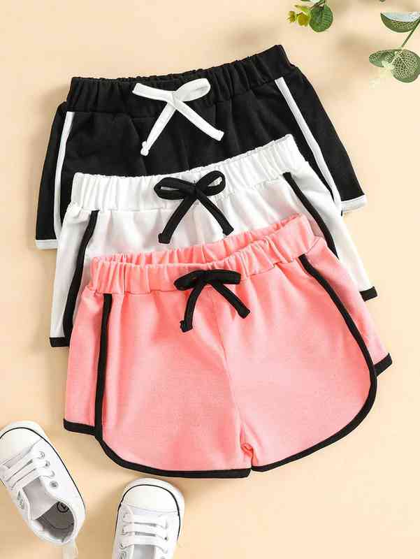 Baby 3pcs Tie Waist Contrast Binding Shorts SHE