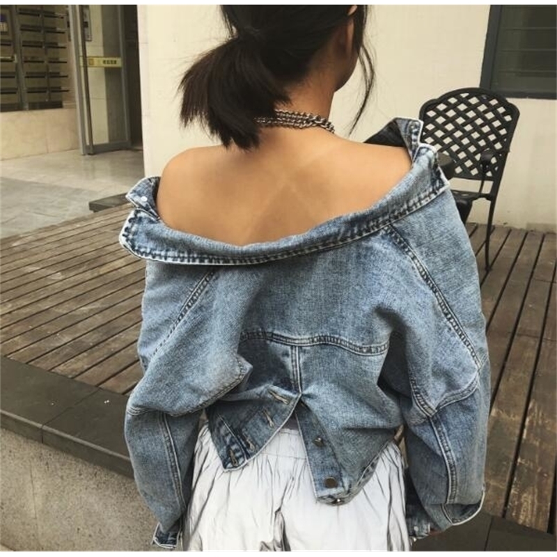 European Style Antique Bat Sleeve Antique Short Style Women Jeans Jacket Female Loose BF Long Sleeved Jacket. T200319