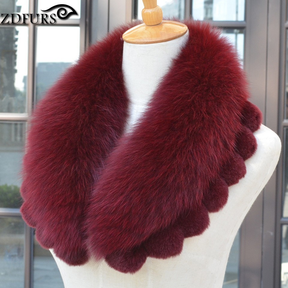 ZDFURS womens winter coat collar accessories Genuine fur scarf with rex lace ZDC163006 Y201007