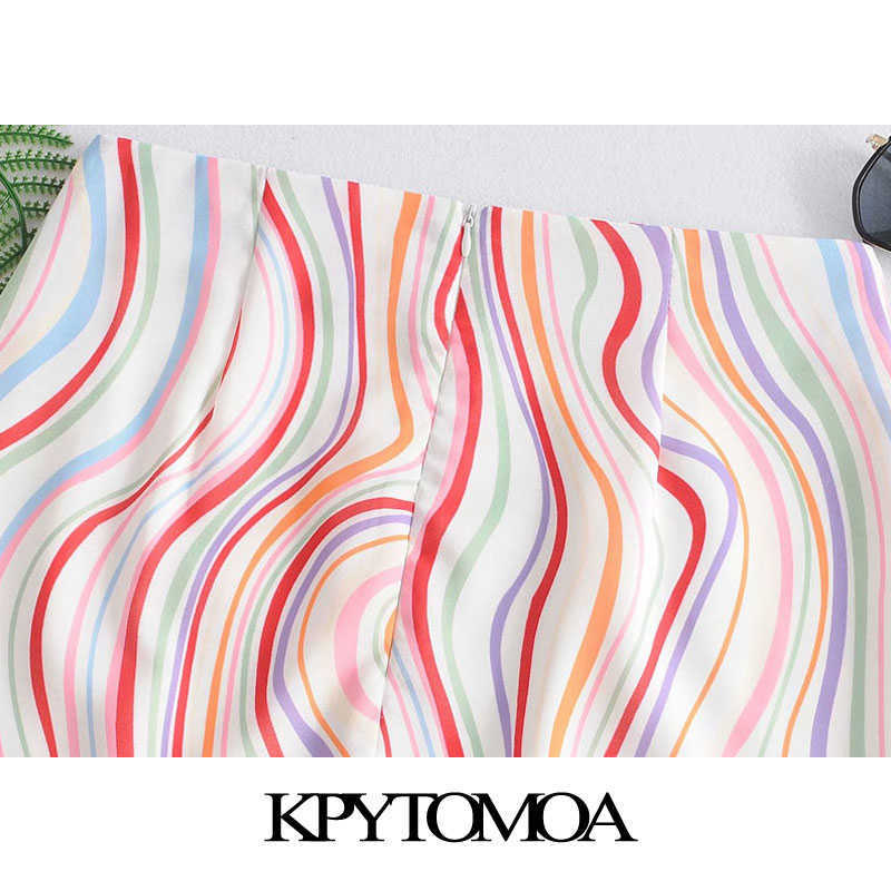 KPYTOMOA Women Chic Fashion Office Wear Color Striped Mini Skirt Vintage A Line Back Zipper With Lining Female Skirts Mujer 210619