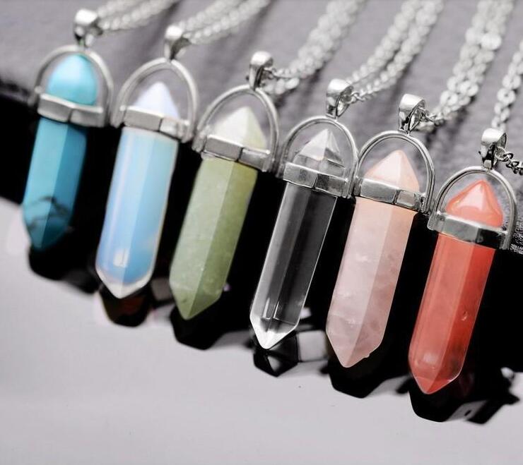 Pendant Necklace Crystals Amethyst Rose Quartz Bead Chakra Healing Point Women Men Natural Stone Pendants Leather Necklaces GC418
