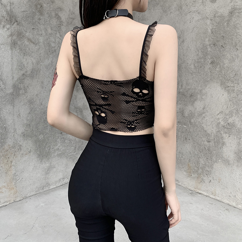 Sexy Slim Fashion Skull Lace Mesh Crop Tank Top Women Gothic Dark Splice Bow Backless Camisole Female Solid Streetwear, White
Sexy Slim Fashion Skull Lace Mesh Crop Tank Top Women Gothic Dark Splice Bow Backless Camisole Female Solid Streetwear, White