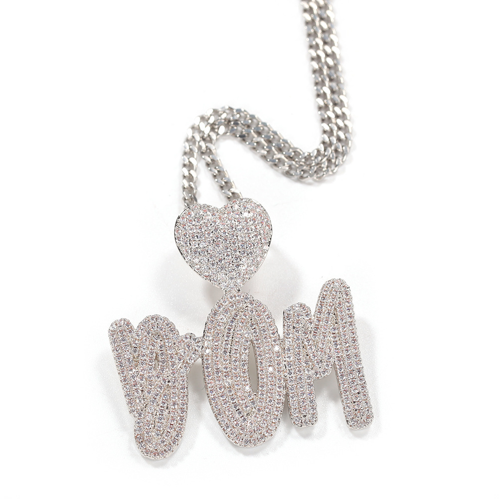 TopBling Hip Hop A-Z Custom Name Pendant Necklace Bubble Letters Heart Shape Lover Gift for Men Women 18K Gold Silver Plated Simulated Diamond
