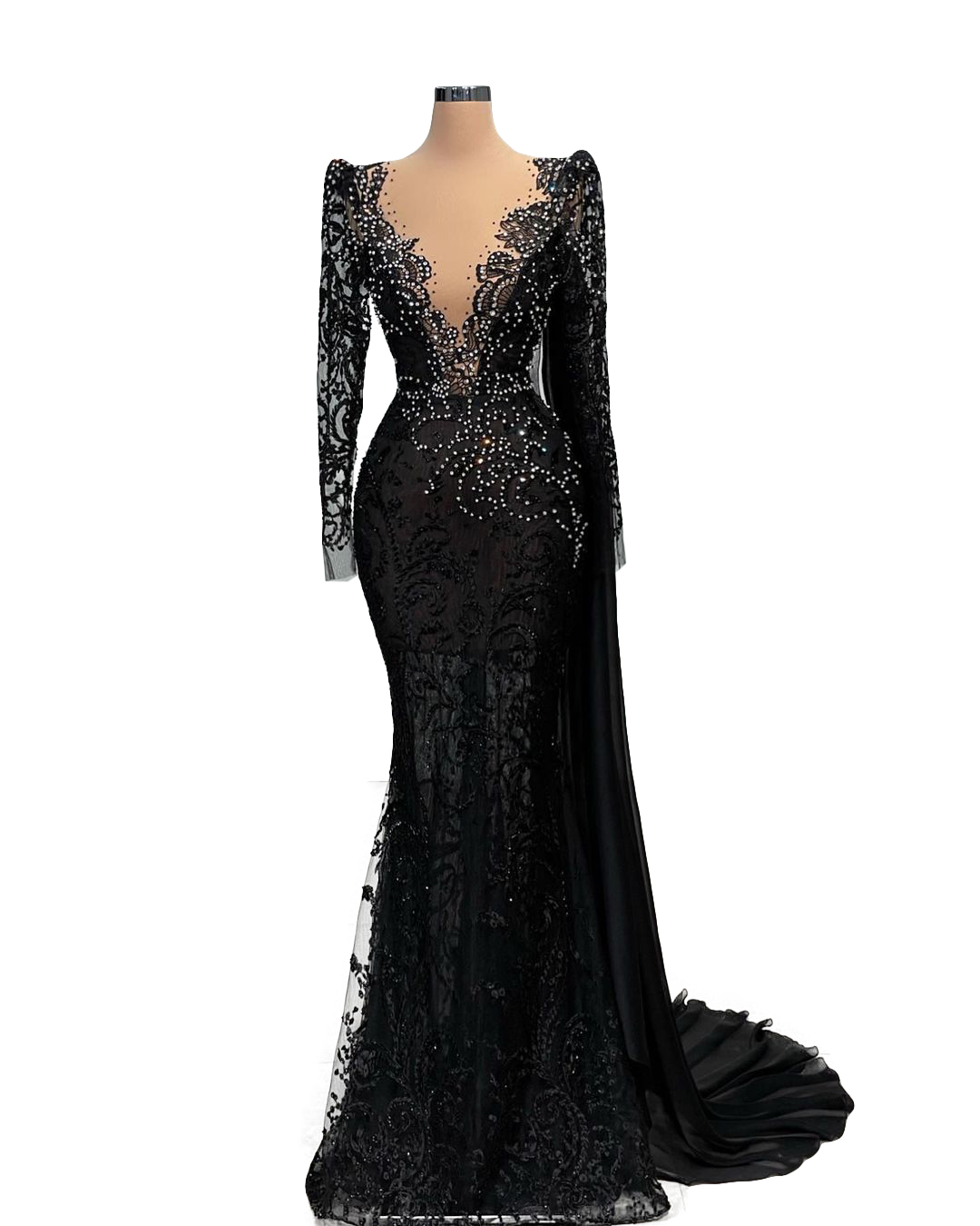 Sexy Mermaid Formal Prom Dresses With V-neck Long-sleeves Beaded Evening Dress Chic Tiered Party Gowns Custom Made Applique race Robe de mariée