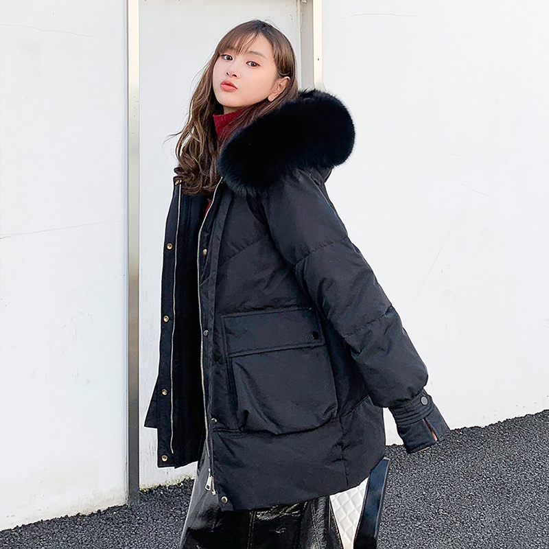 2021 New Winter Women Large Natural Fur Collar Hooded Parkas 90% White Duck Down Coat Thick Warm Loose Snow Outwear, Black
2021 New Winter Women Large Natural Fur Collar Hooded Parkas 90% White Duck Down Coat Thick Warm Loose Snow Outwear, Black