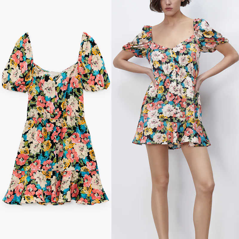 Za Short Puff Sleeve Floral Print Summer Dress Women Elastic Waist Mini Party Dresses Woman Fashion Button Up Flower Dress 210602, Multi
Za Short Puff Sleeve Floral Print Summer Dress Women Elastic Waist Mini Party Dresses Woman Fashion Button Up Flower Dress 210602, Multi