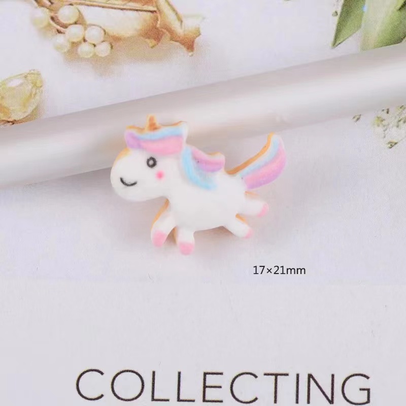 50Pcs/lots Cute Unicorn Components Crafts Rainbow Cartoon Flatback Planar Resin Bow Materials DIY Arts Crafts Sticker Accessories Mixed