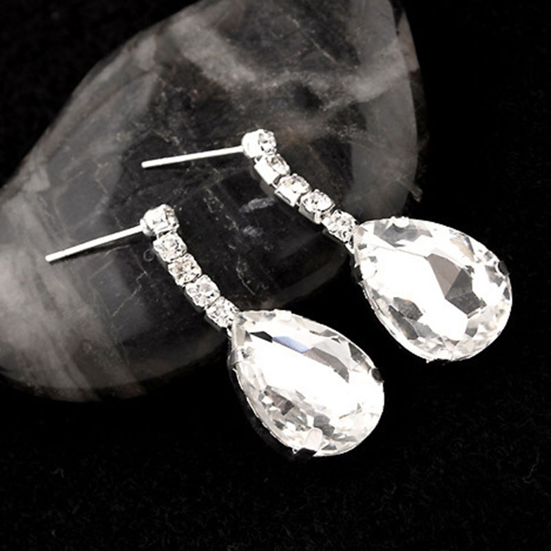 Shiny 925 Sterling Silver Plated Water Drop Necklace Earrings Jewelry Set Rhinestone CZ Crystal Jewellery Sets for Women Bridal Wedding Statement Jewe