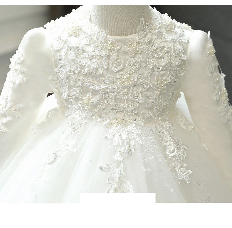 Baby Girl Wedding Dress Long Sleeve Newborn Girls Christmas Princess Gowns Beads Lace Infant Kids 1 Year Birthday Baptism Dress 210315