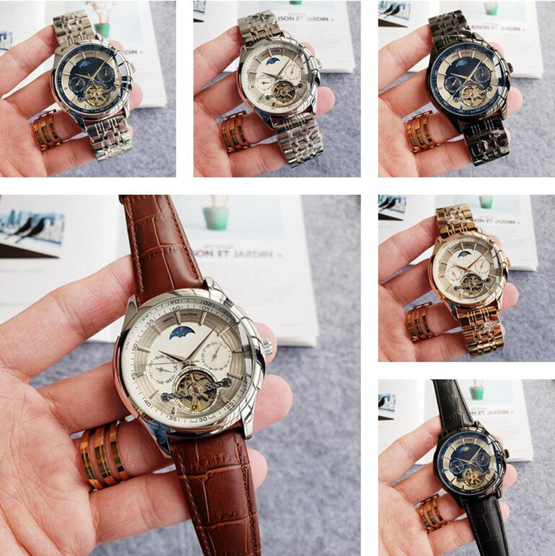 New 45m Automatic Mechanical Wristwatches Tourbillon Moon Phase Watch White Dial Silver Year Month Week Day Leather/Stainless Steel Strap, Slivery;brown
New 45m Automatic Mechanical Wristwatches Tourbillon Moon Phase Watch White Dial Silver Year Month Week Day Leather/Stainless Steel Strap, Slivery;brown