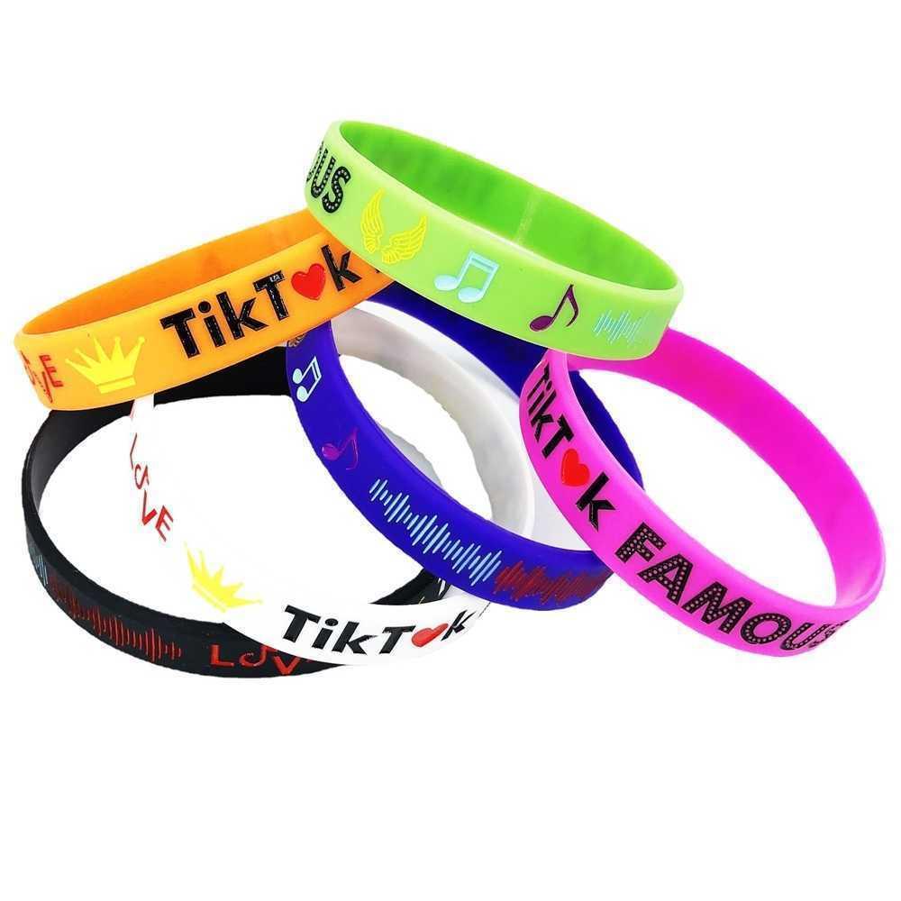 Fashion Tik Tok Children's Silicone Bracelet Colorful Letters Printed Tiktok Kids Candy Colors Rubber Wrist Band Halloween Accessories Toys