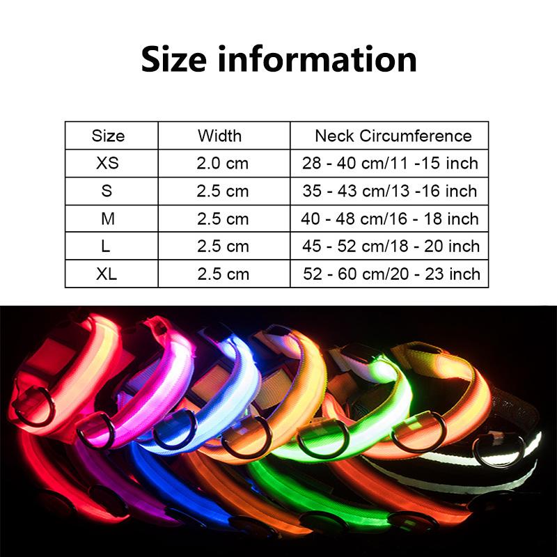 Dog Collars & Leashes Pet LED Collar Harness Usb Rechargeable Luminous Night Glow Flashing XS-L