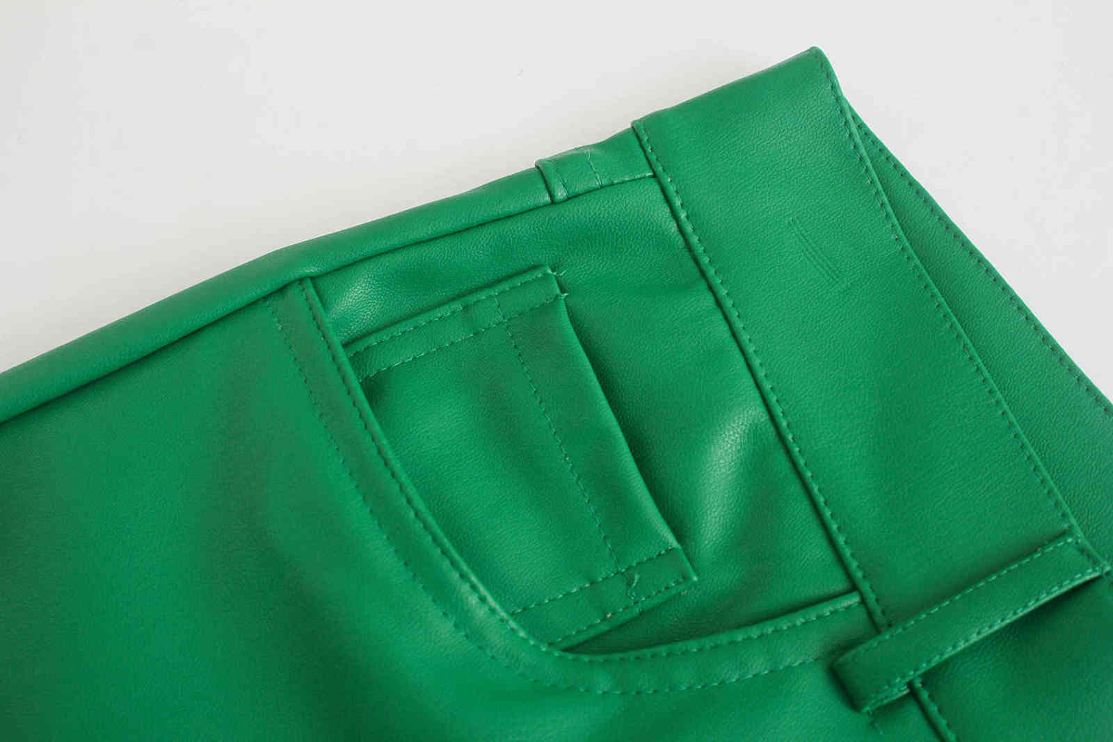 Women Green PU Leather Pants Zipper Female Autumn Winter Pencil Trousers 211115