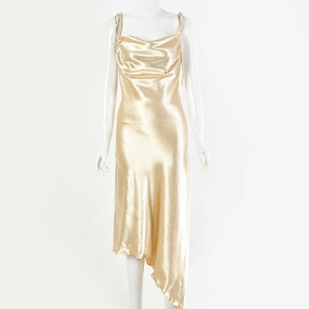 DEAT Women Sling Asymmetrical Dress Slash Neck Sleeveless Arrivals Lady Backless Sexy Fashion Spring Summer 11D1360 210709