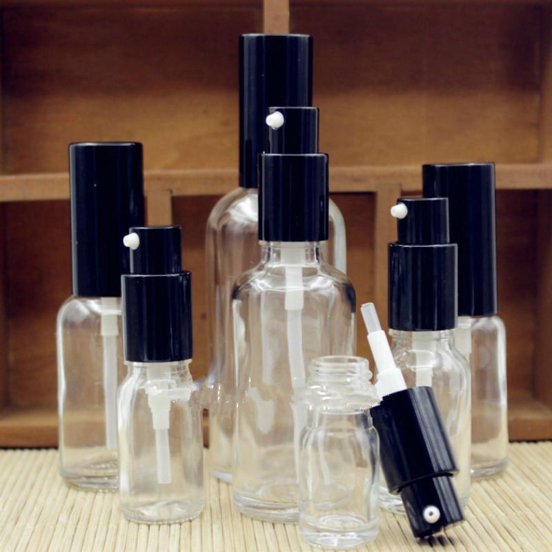 5/10/15/20/30/50/100ML Empty Clear Glass Bottles Perfume Spray Bottle Black Cap Cosmetic Toner Lotion Pump Vial Glass Atomizer