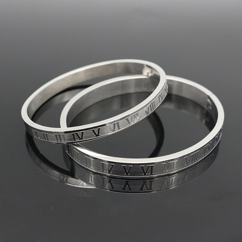 Bangle Fashion Women Charm Bracelet Stainless Steel Gold Color Roman Letter & For Men Jewelry