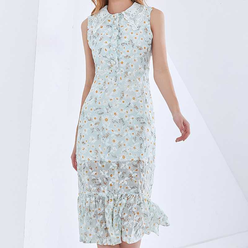 Prairie Chic Hollow Out O-neck Silm Temperament Dresses Women Summer Sleeveless Ruffles Dress Sweet Office Lady Vestidos 210525