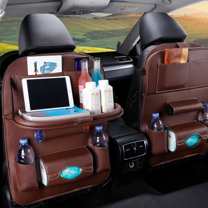 Car Back Seat Organizer Storage Bag with Foldable Table Tray Tablet Holder Tissue Box Auto Back Seat Bag Protector Accessories