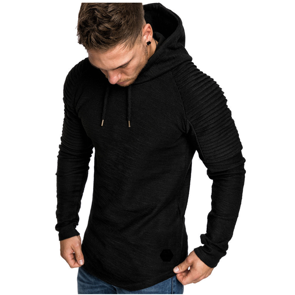 Trendy Mens Hoodies Solid Color Hooded Slim Sweatshirt Striped pleated raglan sleeves Male Streetwear Casual sweatshirt Coat 201127