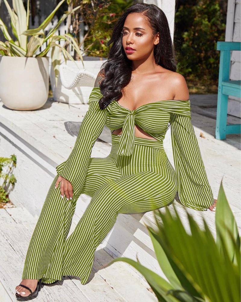 Women's Tracksuits High Fashion Striped Print Women Strapless Top With Pants Summer Suits