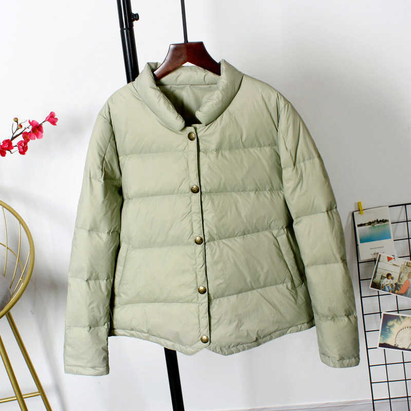 Schinteon Light Down Jacket Baseball White Duck Down Coat Casual Spring Autumn Short Outwear for Women Fashion 210819