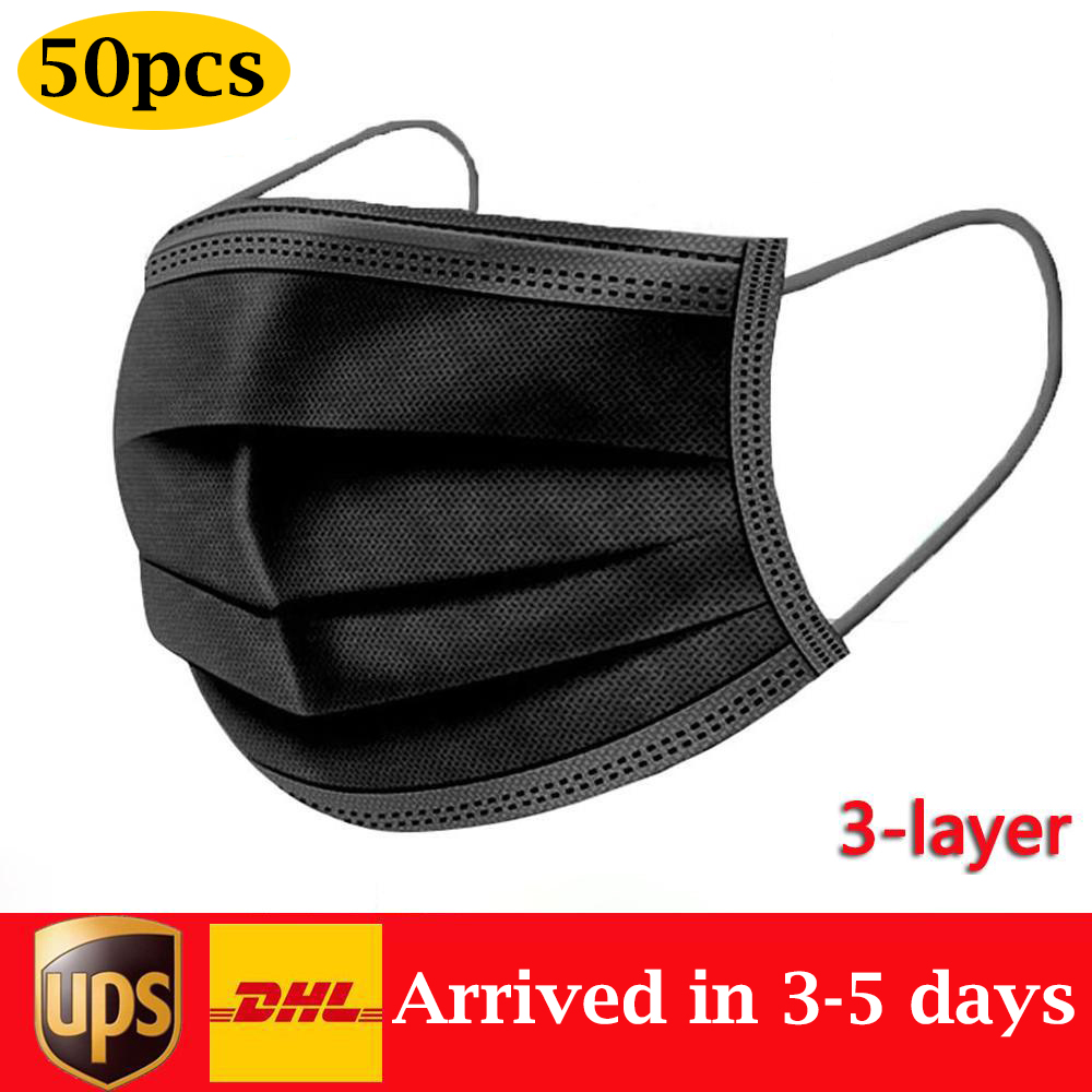 Disposable Face Masks USA in Stock Black 3-Layer Protection Sanitary Outdoor Mask with Earloop Mouth