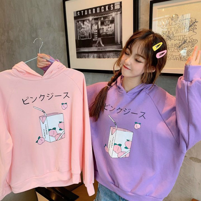 Japanese Kawaii Cartoon Printed Hoodies Women Autumn Winter Clothing Harajuku Cute Loose Thicken Pullover Schoolgirl Sweatshirt T200311