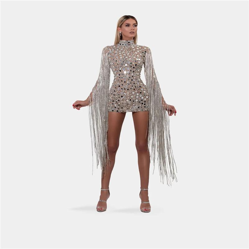 Casual Dresses European Station Silver Sequin Dress Tassel Sheath Sexy Club Party Bodycon Female Vestidos
Casual Dresses European Station Silver Sequin Dress Tassel Sheath Sexy Club Party Bodycon Female Vestidos